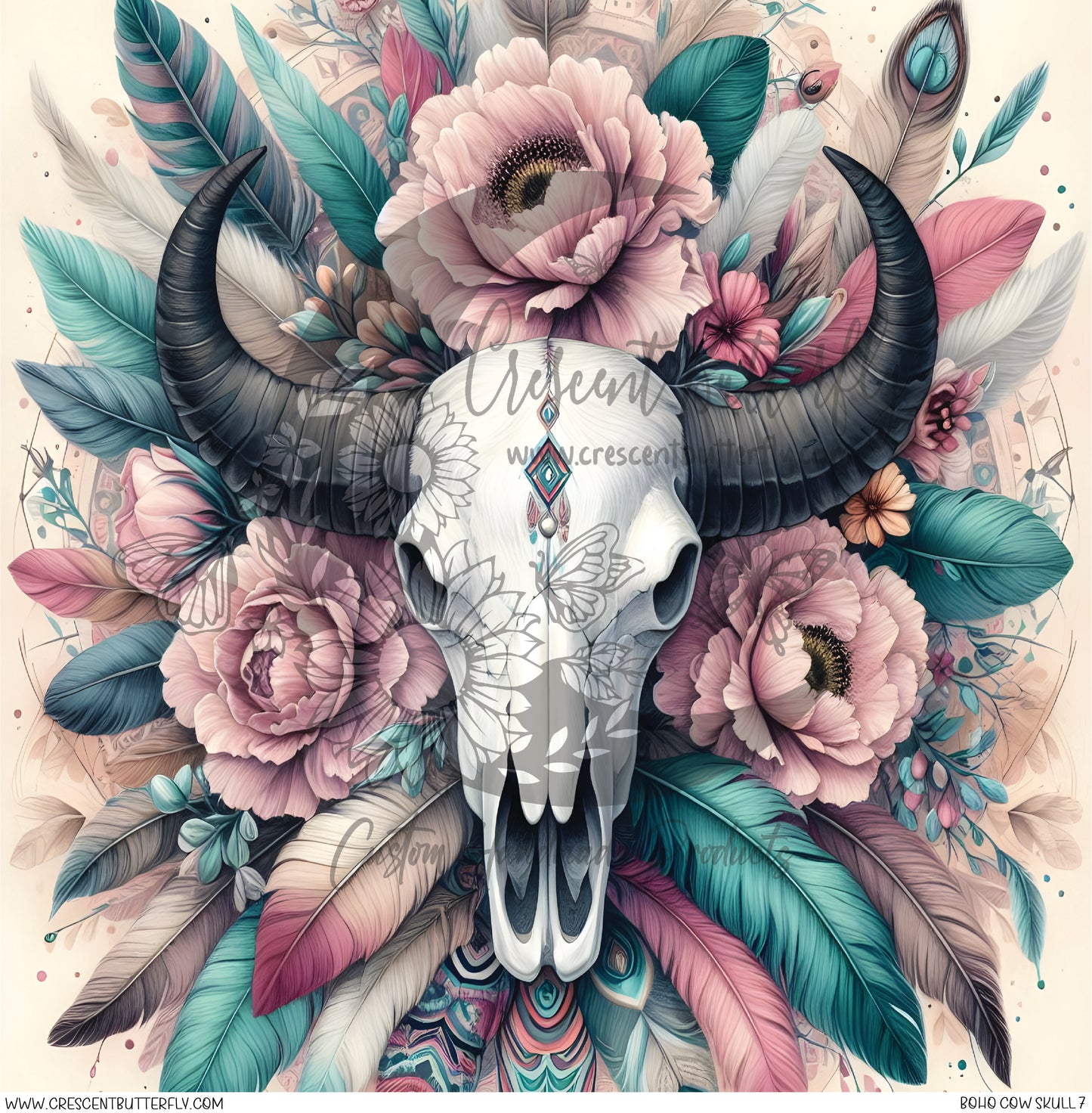 Boho Cow Skull 7 Printed Vinyl Sheet/Wrap