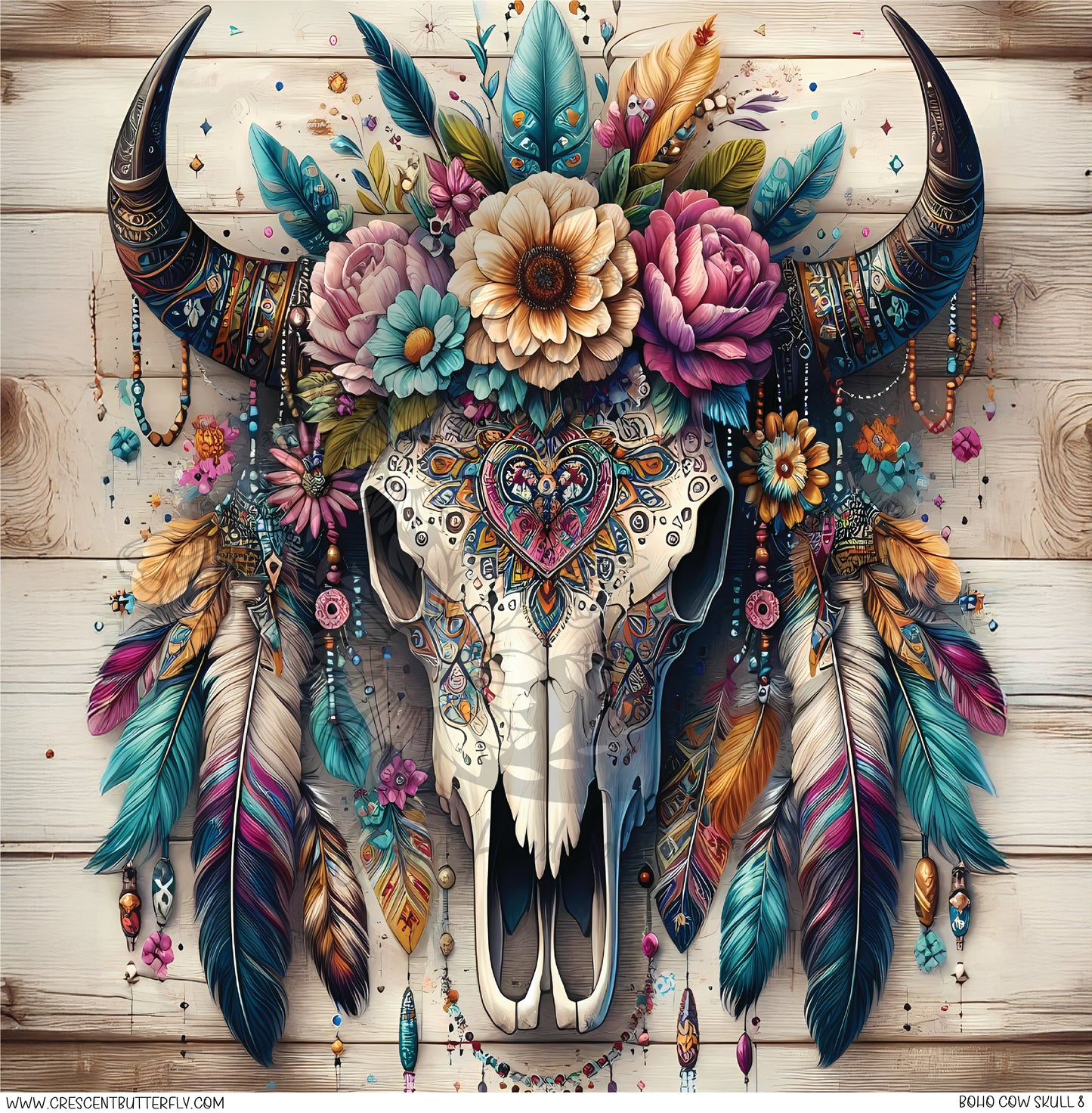Boho Cow Skull 8 Printed Vinyl Sheet/Wrap