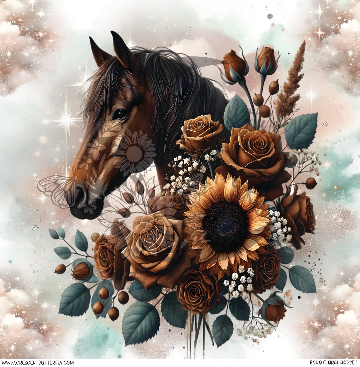 Boho Floral Horse 1 Printed Vinyl Sheet/Wrap