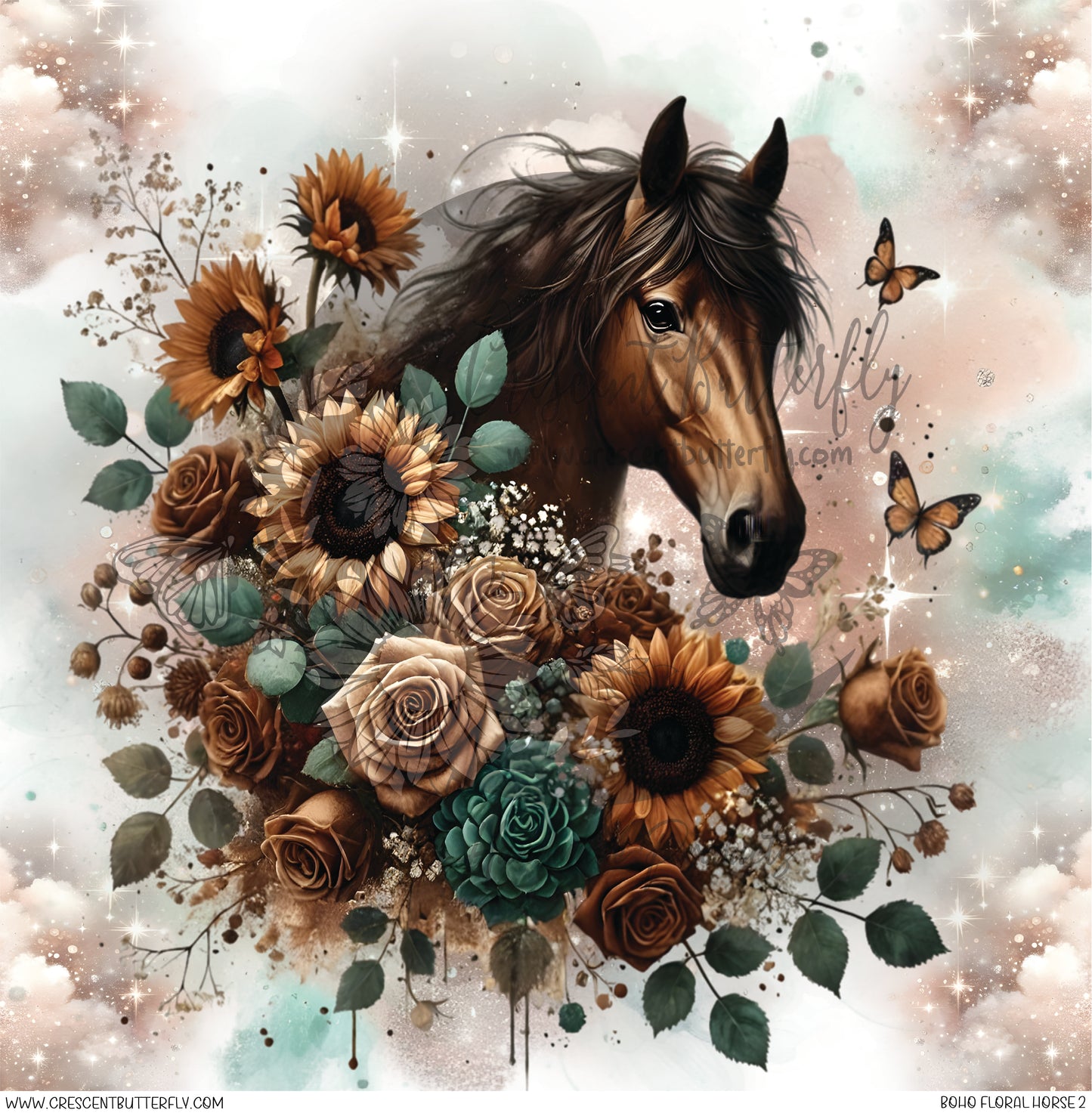 Boho Floral Horse 2 Printed Vinyl Sheet/Wrap