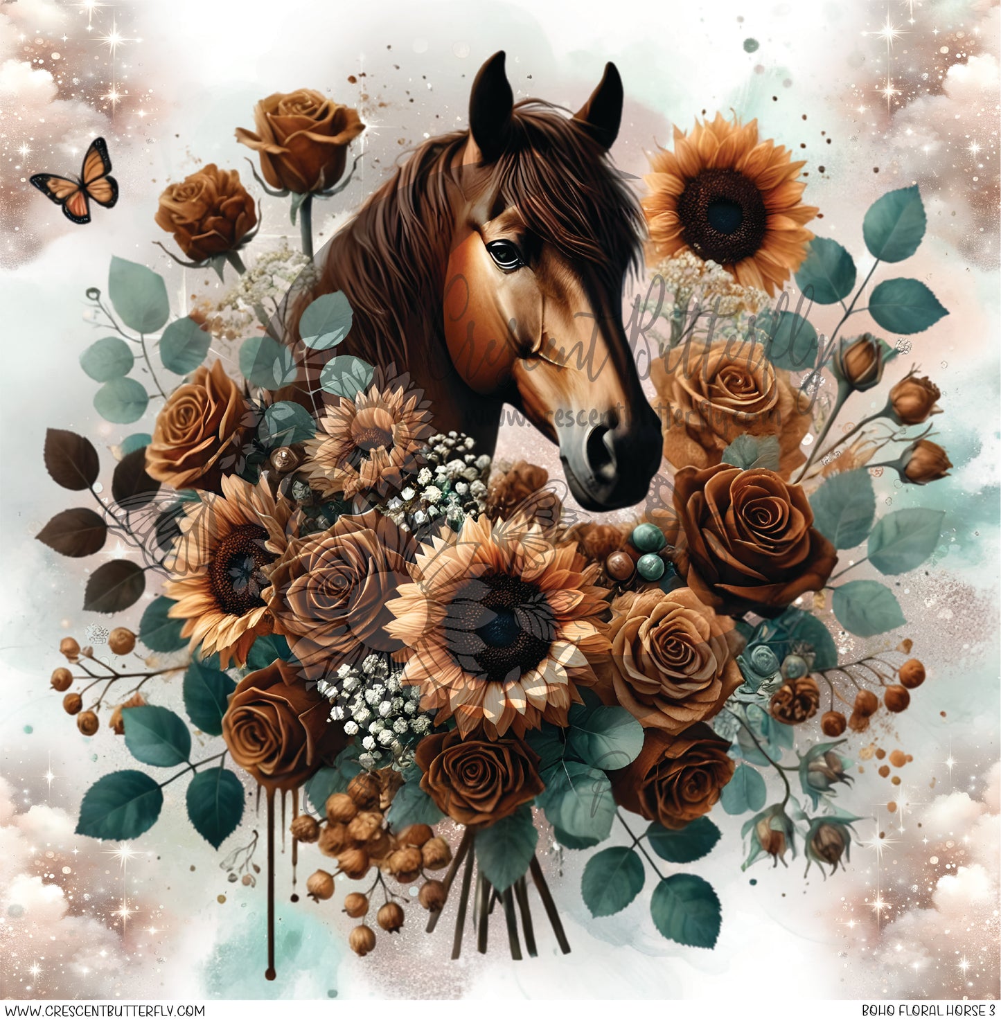 Boho Floral Horse 3 Printed Vinyl Sheet/Wrap