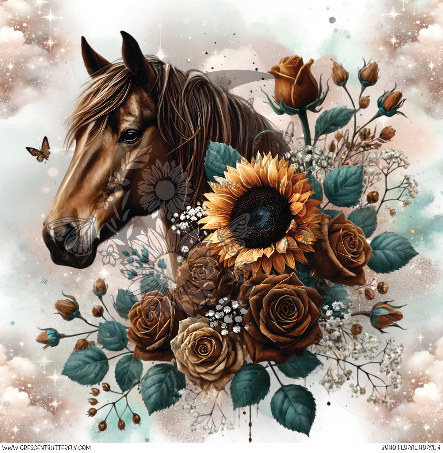 Boho Floral Horse 4 Printed Vinyl Sheet/Wrap