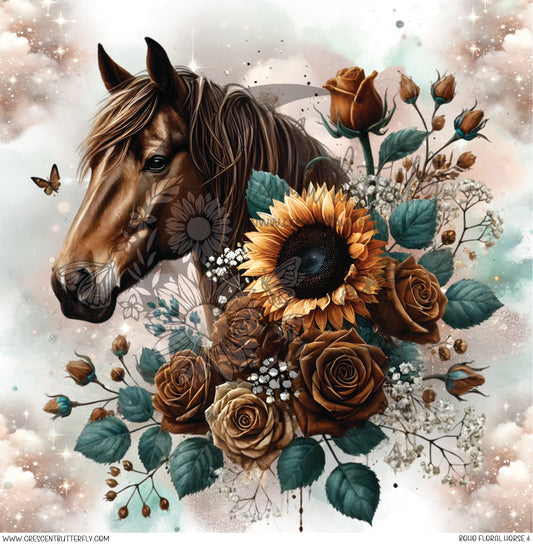 Boho Floral Horse 4 Printed Vinyl Sheet/Wrap