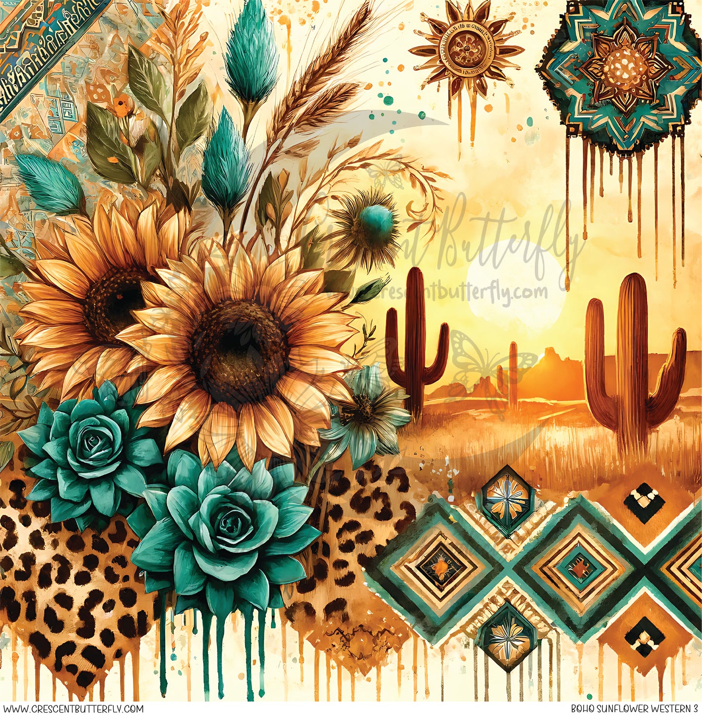 Boho Sunflower Western 3 Printed Vinyl Sheet/Wrap