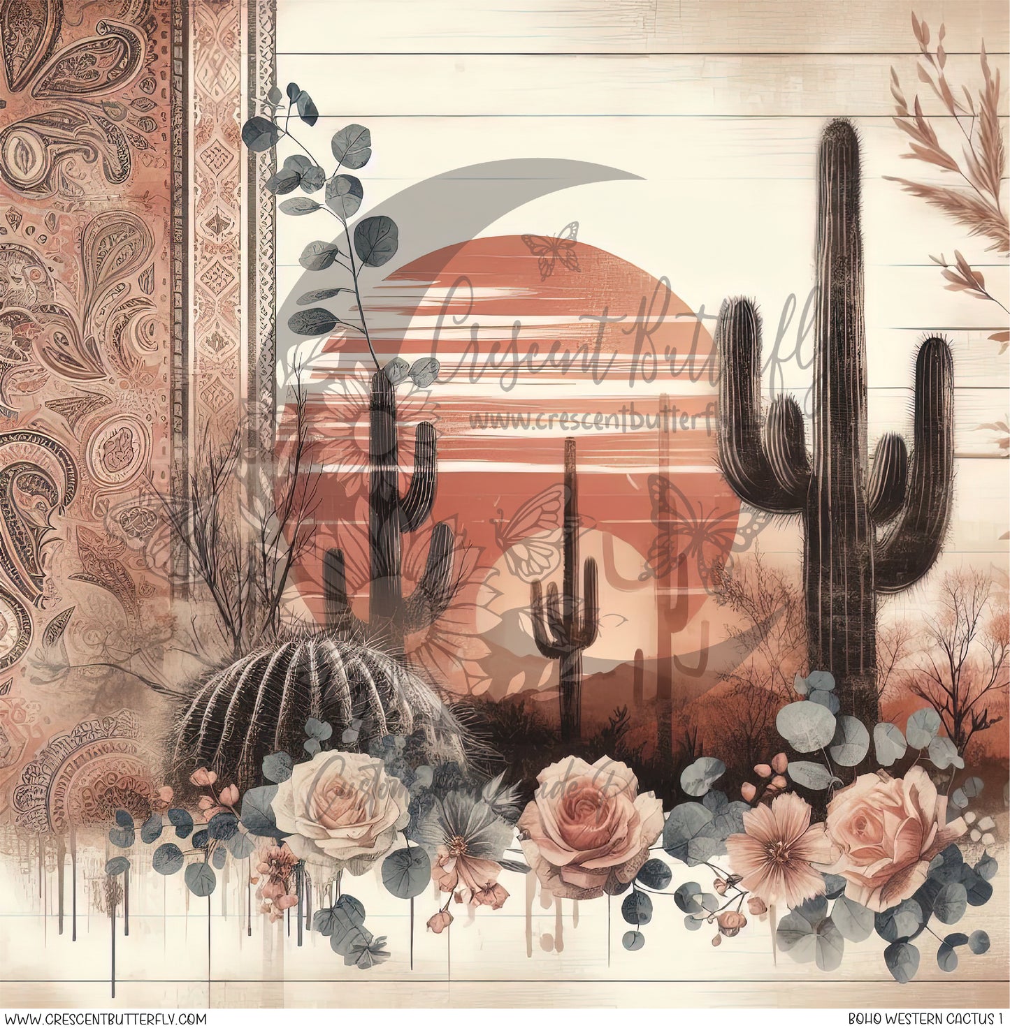 Boho Western Cactus 1 Printed Vinyl Sheet/Wrap
