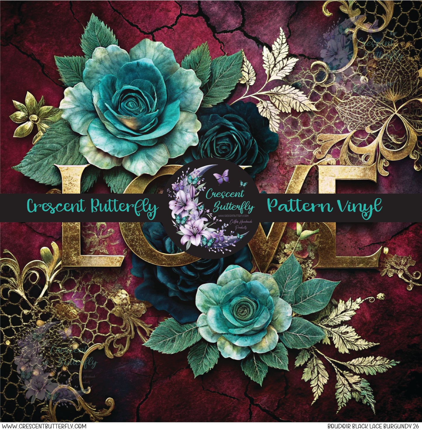 Boudoir Black Lace Burgundy 26 Printed Vinyl Sheet/Wrap