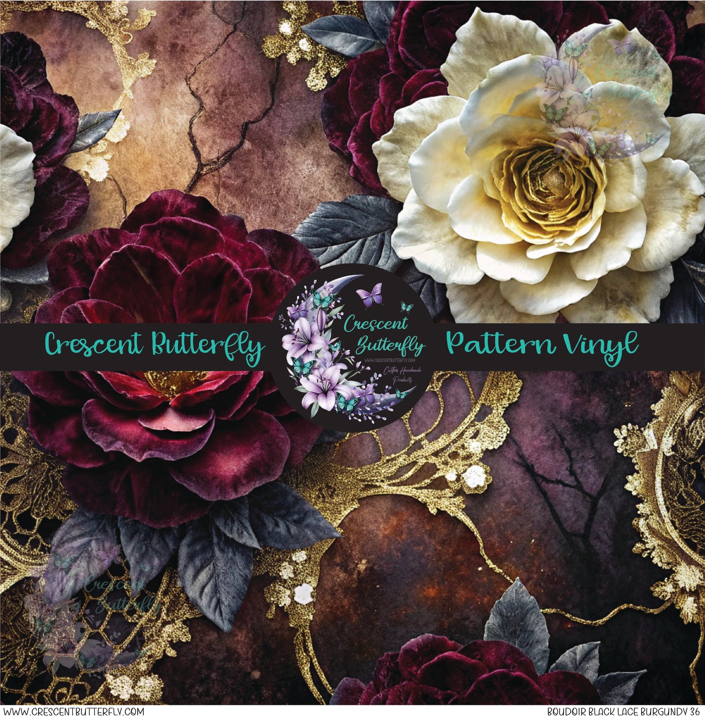 Boudoir Black Lace Burgundy 36 Printed Vinyl Sheet/Wrap