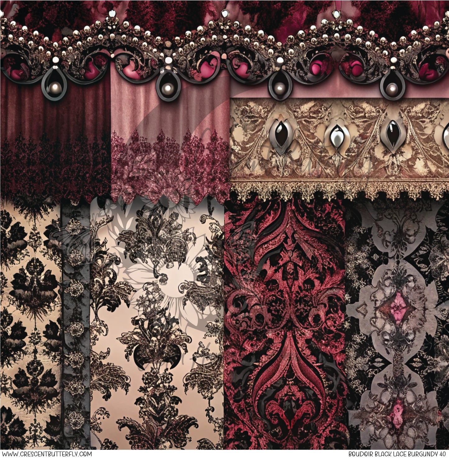 Boudoir Black Lace Burgundy 40 Printed Vinyl Sheet/Wrap