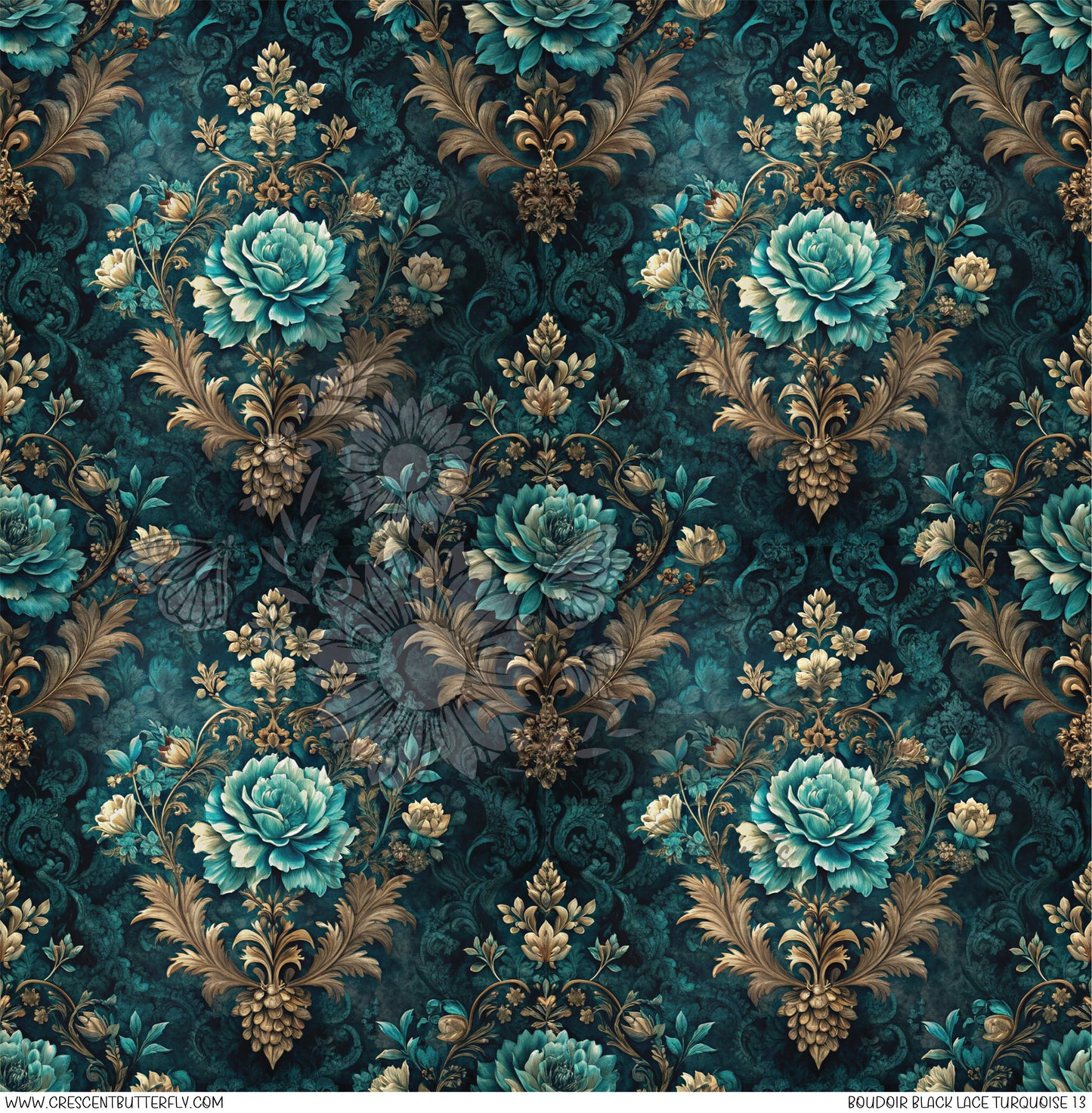 Boudoir Black Lace Turquoise 13 Printed Vinyl Sheet/Wrap