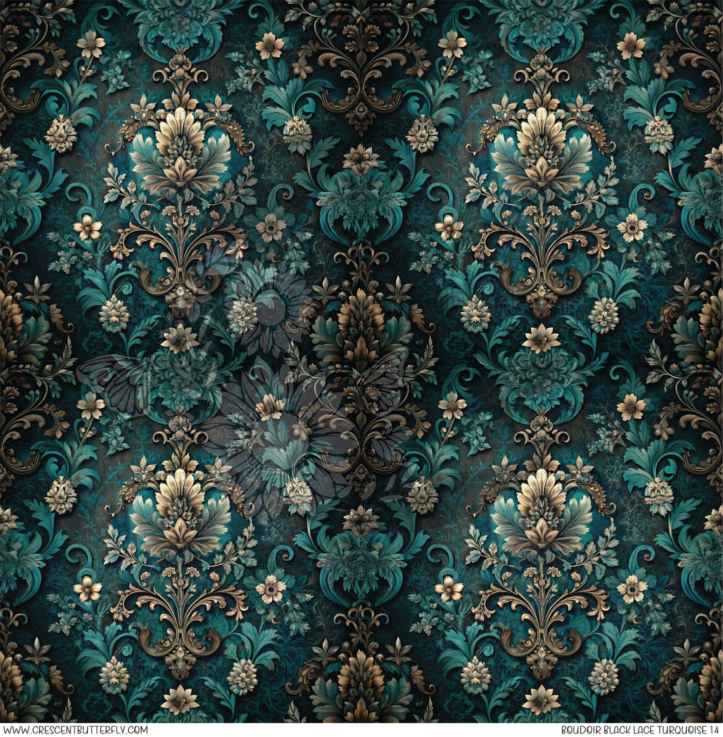 Boudoir Black Lace Turquoise 14 Printed Vinyl Sheet/Wrap