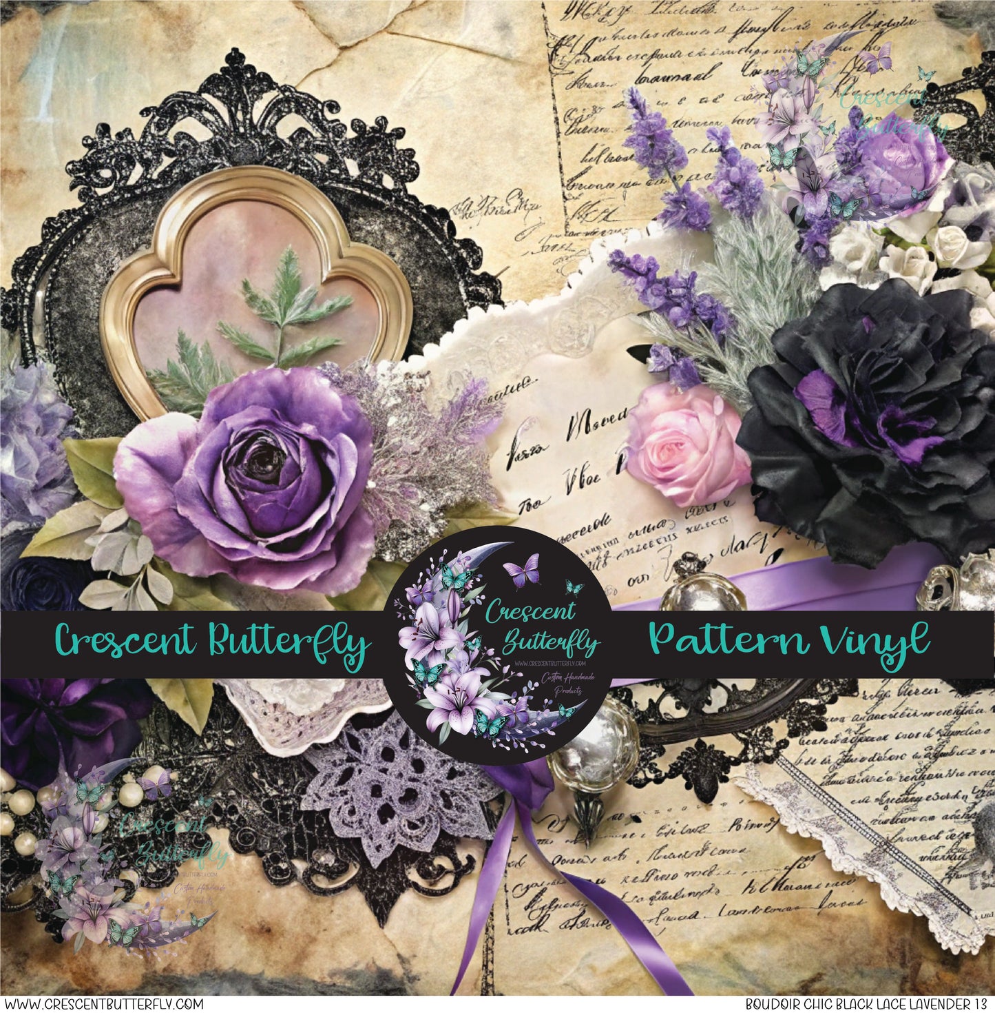 Boudoir Chic Black Lace Lavender 13 Printed Vinyl Sheet/Wrap