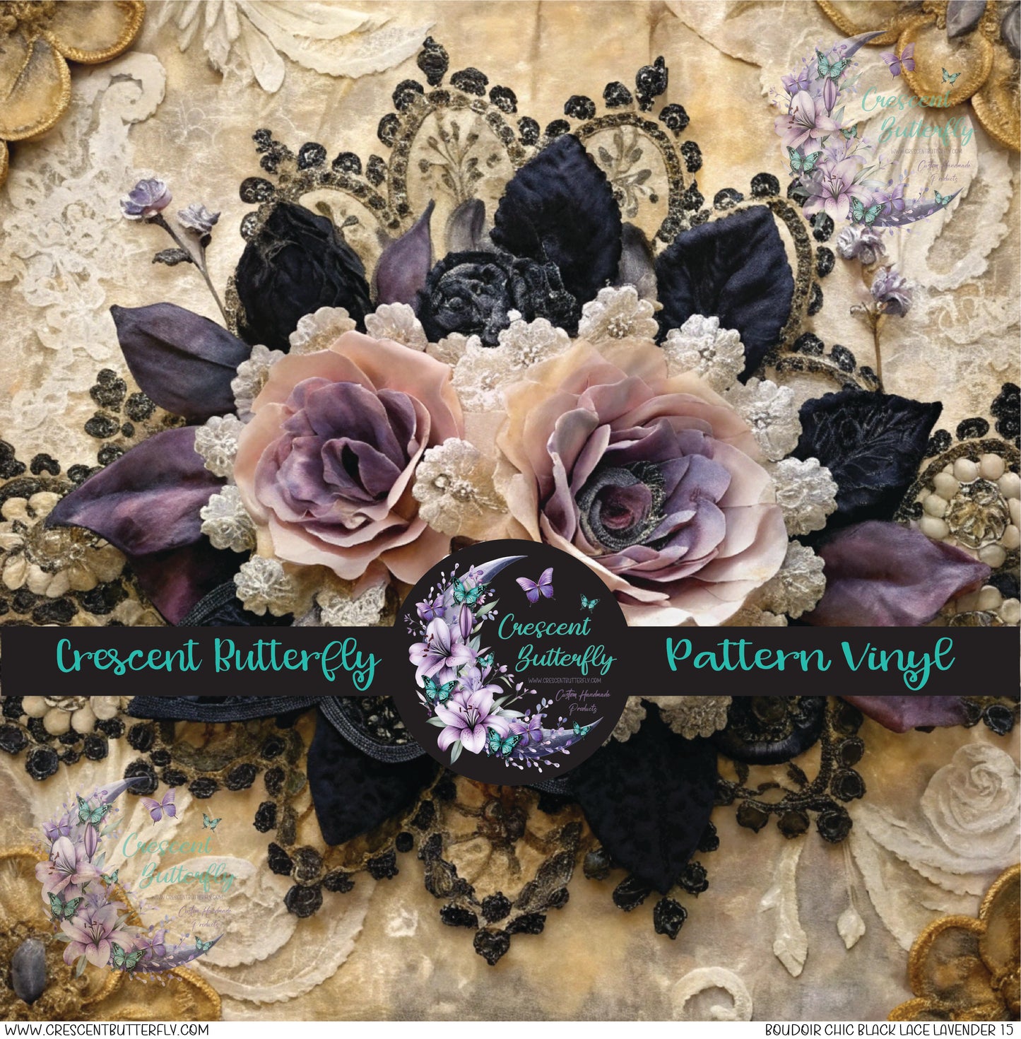 Boudoir Chic Black Lace Lavender 15 Printed Vinyl Sheet/Wrap