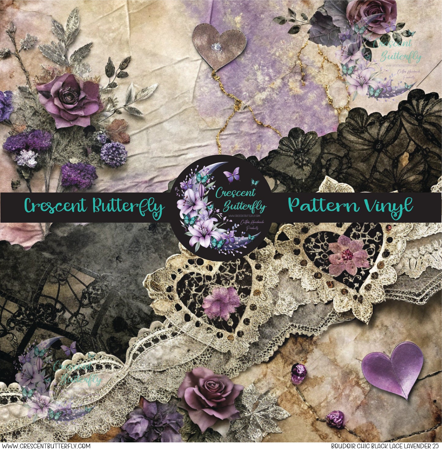 Boudoir Chic Black Lace Lavender 25 Printed Vinyl Sheet/Wrap