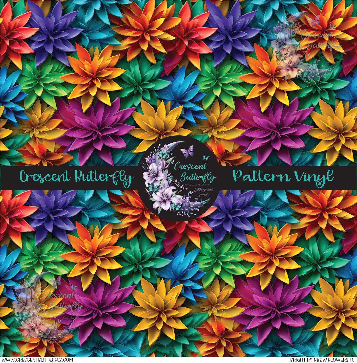 Bright Rainbow Flowers 10 Printed Vinyl Sheet/Wrap