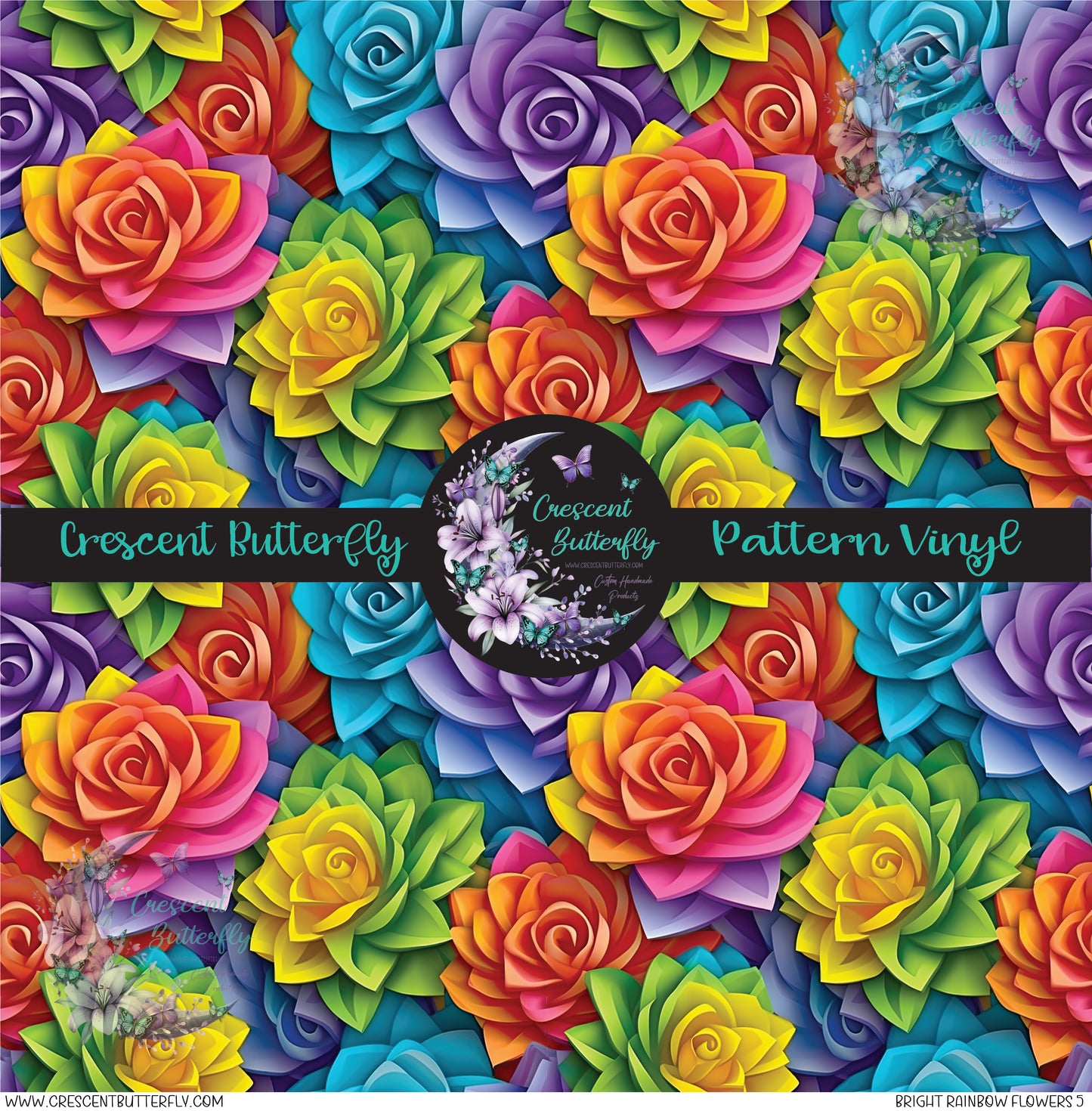 Bright Rainbow Flowers 5 Printed Vinyl Sheet/Wrap