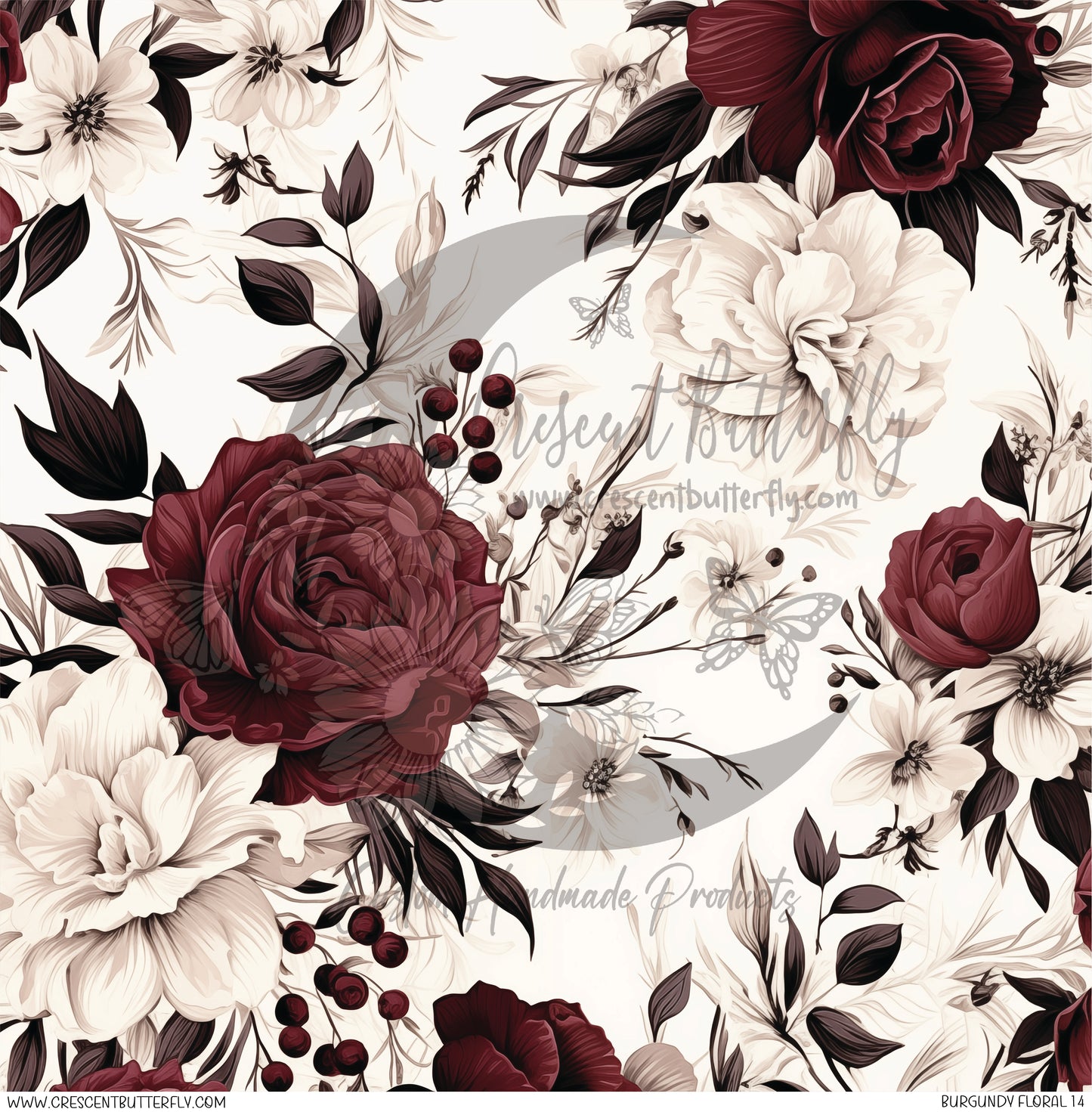 Burgundy Floral 14 Printed Vinyl Sheet/Wrap