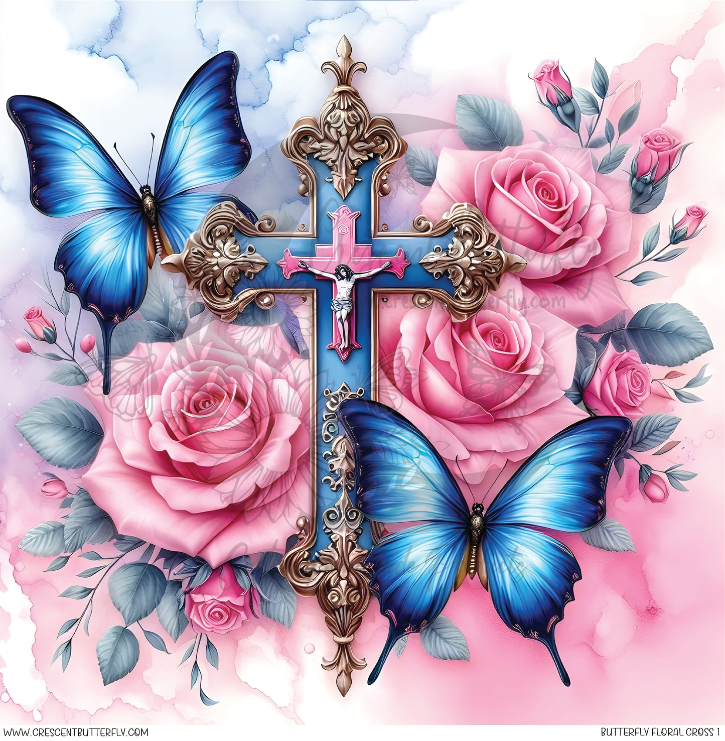 Butterfly Floral Cross 1 Printed Vinyl Sheet/Wrap