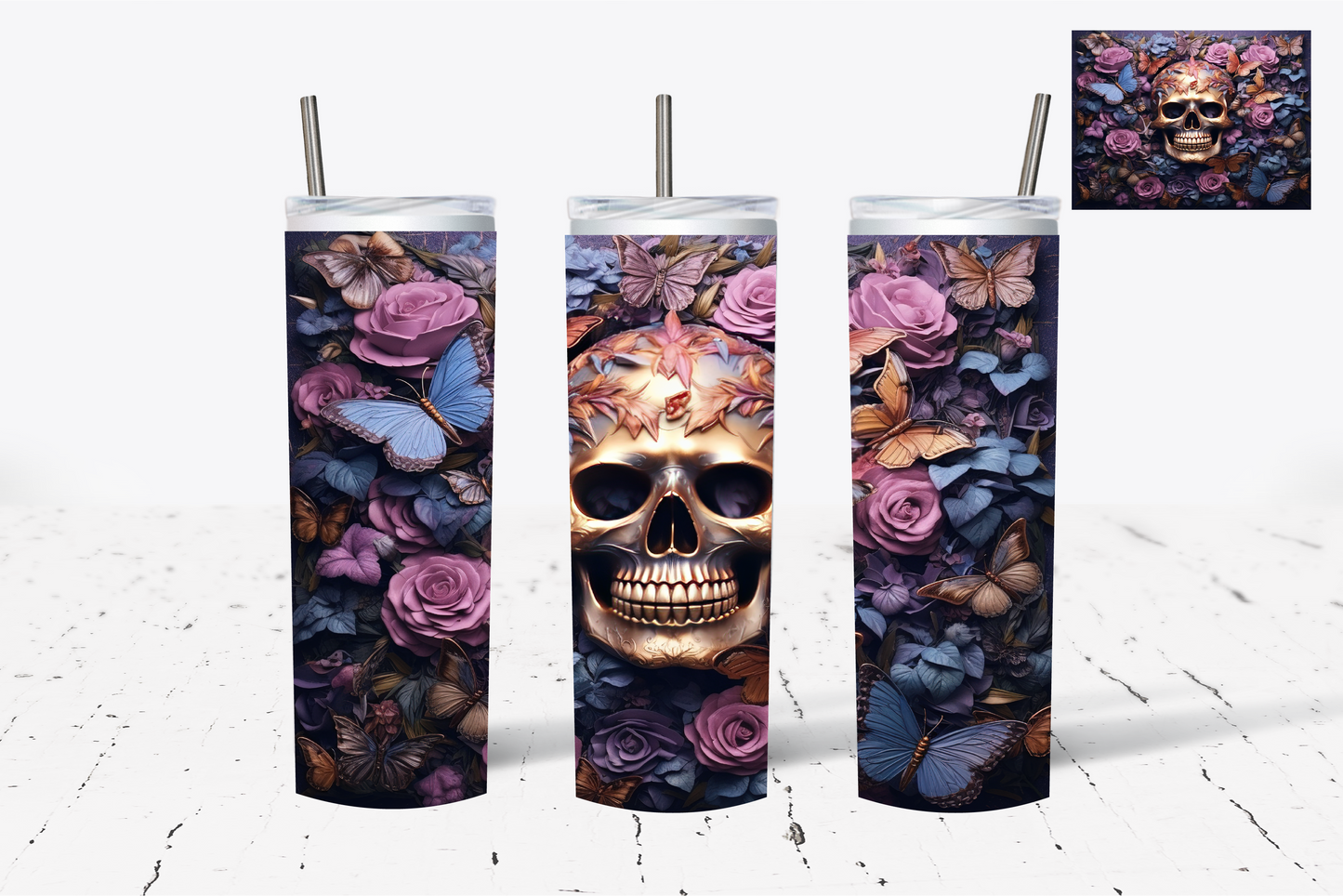 Butterfly Skull 3D Sublimation Tumbler