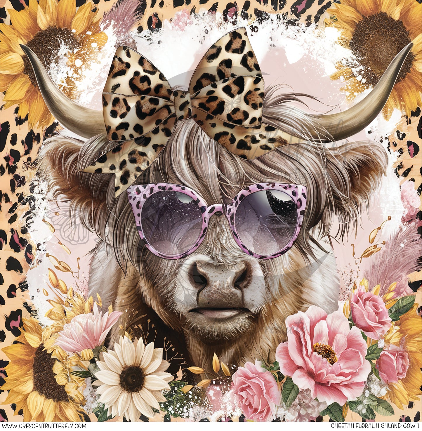 Cheetah Floral Highland Cow 1 Printed Vinyl Sheet/Wrap