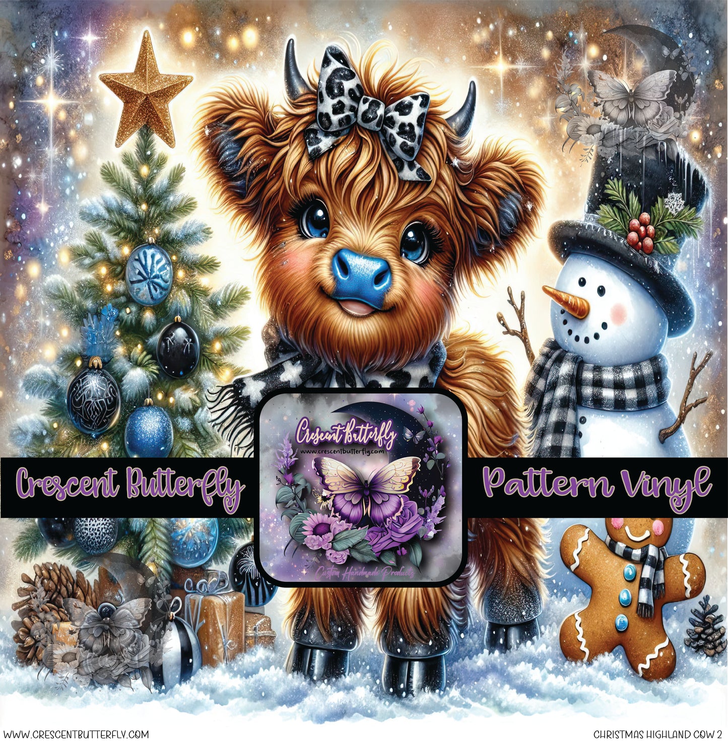 Christmas Highland Cow 2 Printed Vinyl Sheet/Wrap