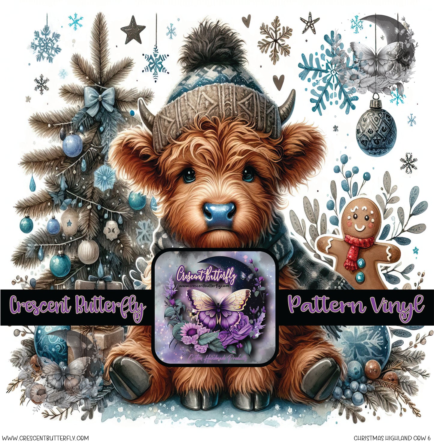 Christmas Highland Cow 6 Printed Vinyl Sheet/Wrap
