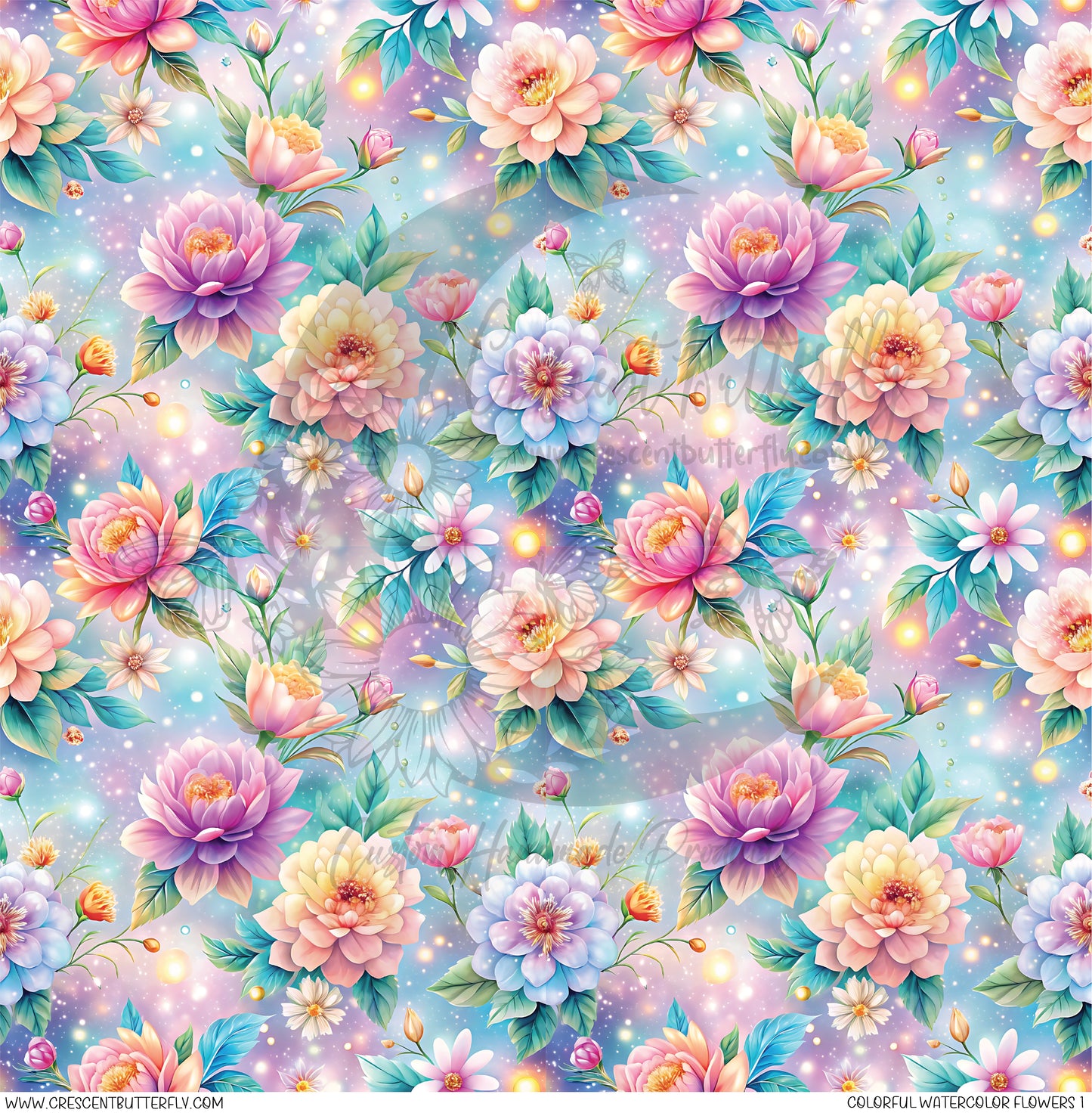 Colorful Watercolor Flowers 1 Printed Vinyl Sheet/Wrap