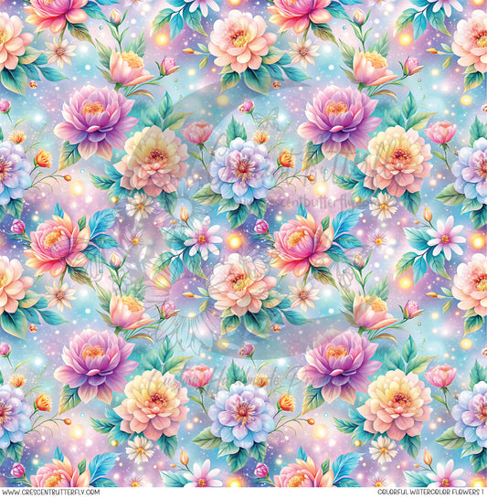 Colorful Watercolor Flowers 1 Printed Vinyl Sheet/Wrap