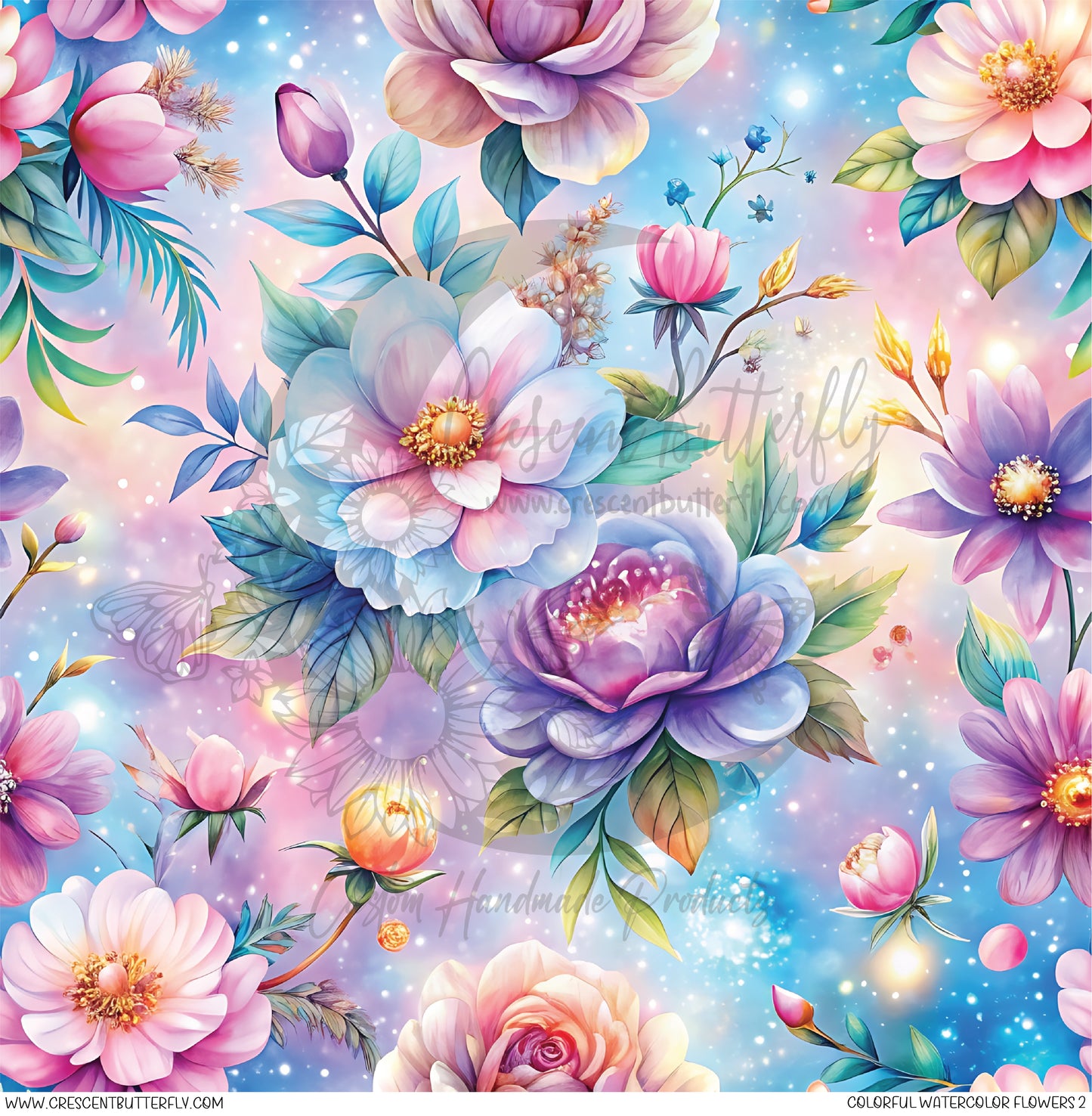 Colorful Watercolor Flowers 2 Printed Vinyl Sheet/Wrap