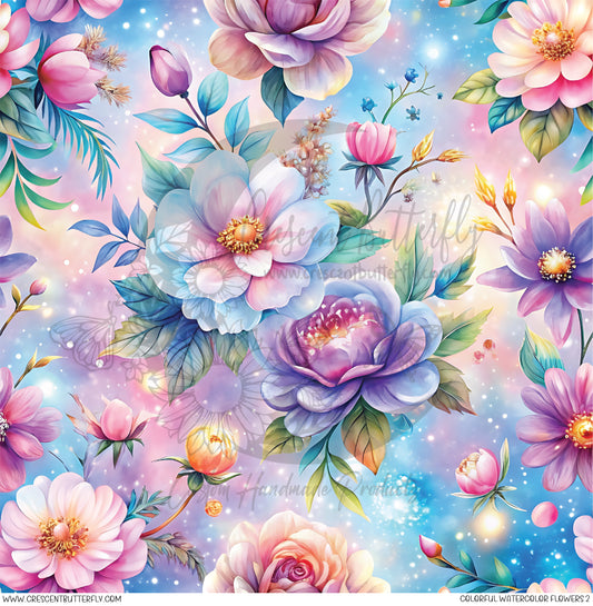 Colorful Watercolor Flowers 2 Printed Vinyl Sheet/Wrap