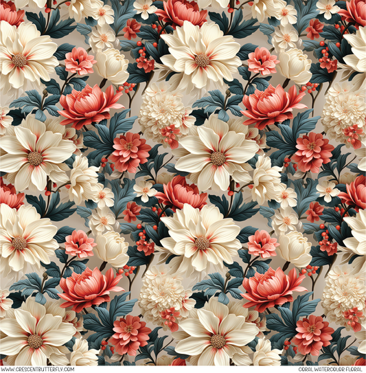 Coral Watercolor Floral Printed Vinyl Sheet/Wrap