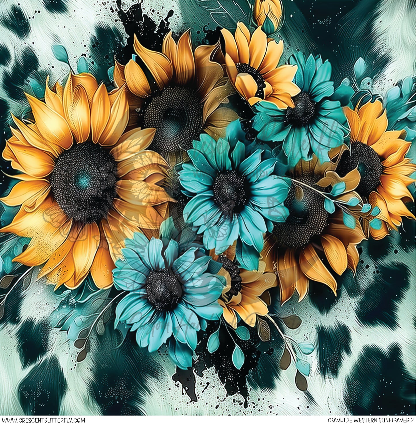 Cowhide Western Sunflower 2 Printed Vinyl Sheet/Wrap