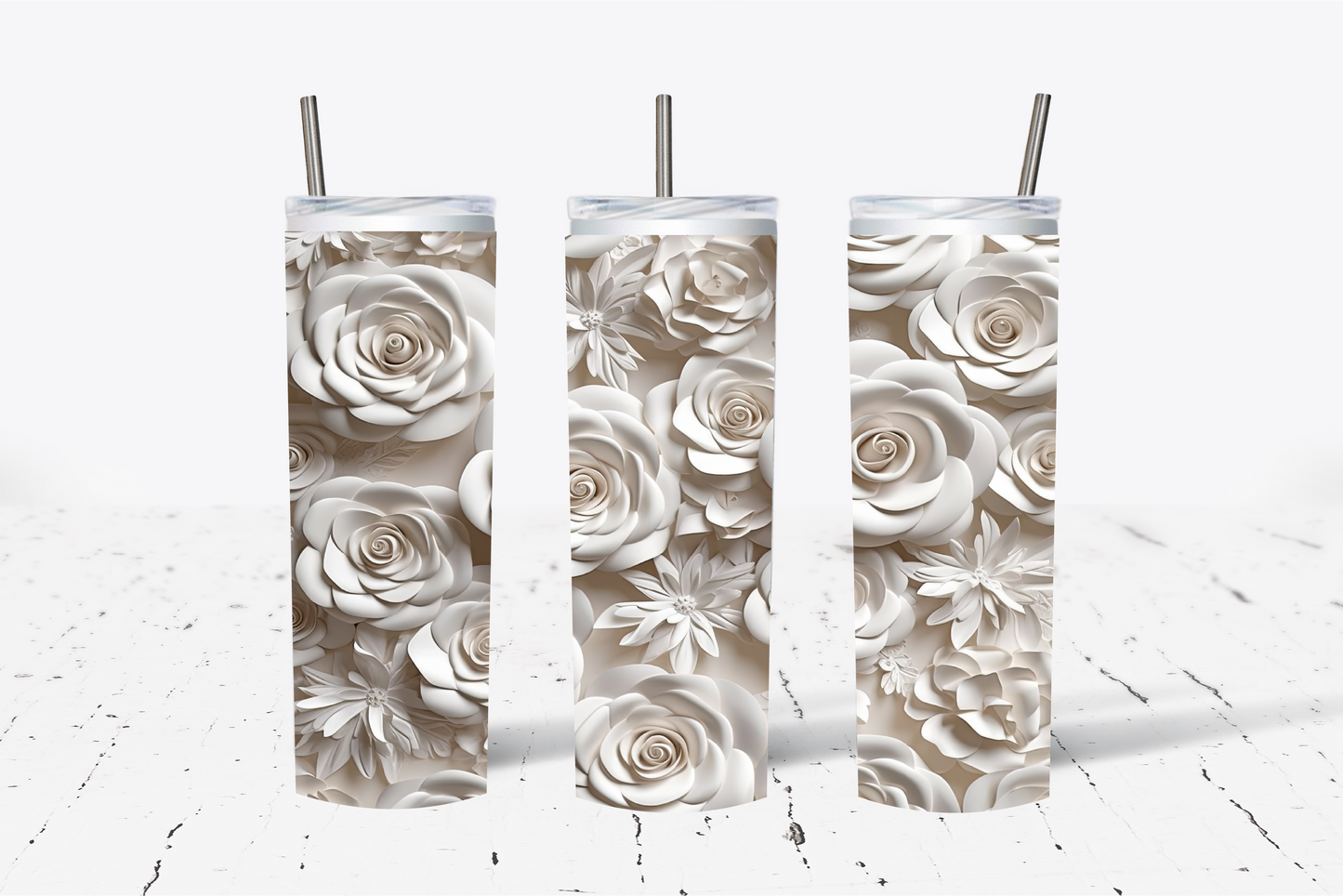 Cream Roses 3D Sublimation Tumbler
