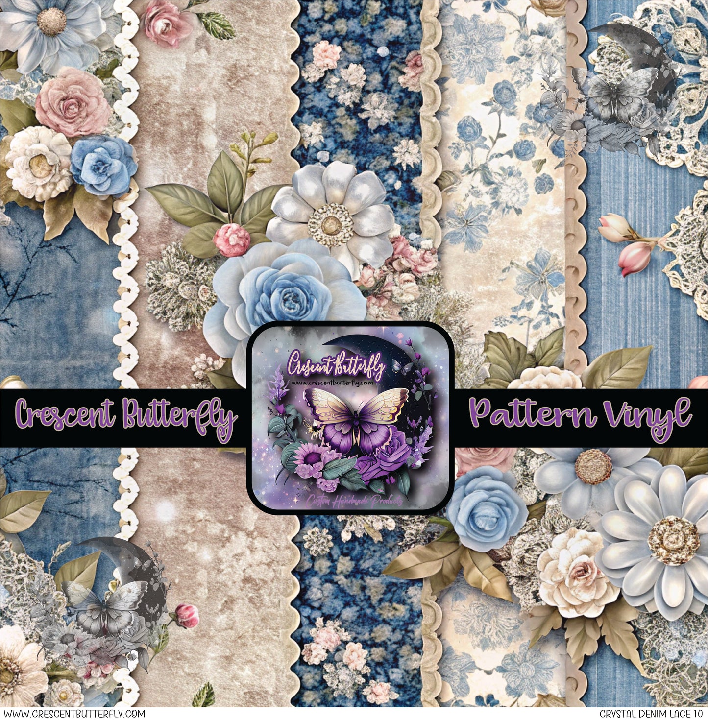 Crystal Denim Lace 10 Printed Vinyl Sheet/Wrap