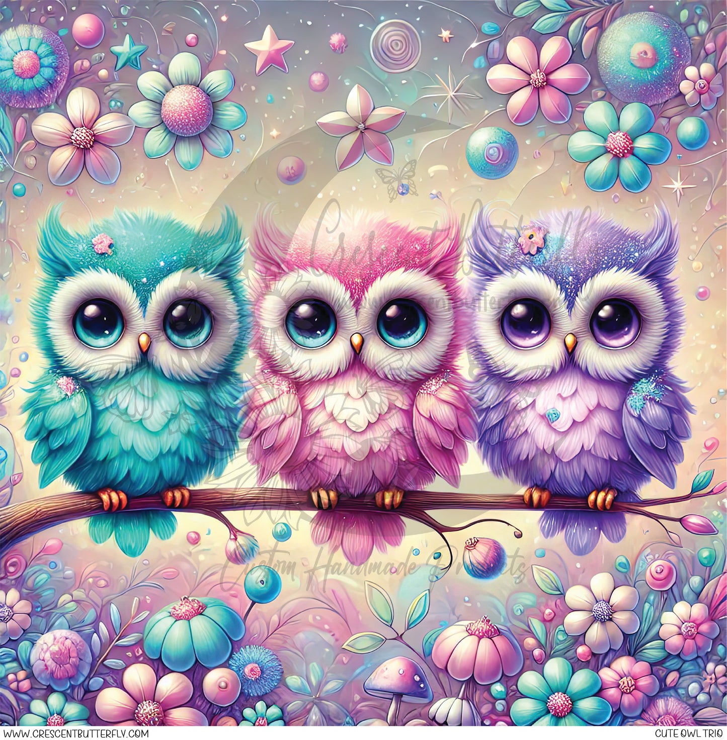 Cute Owl Trio Printed Vinyl Sheet/Wrap
