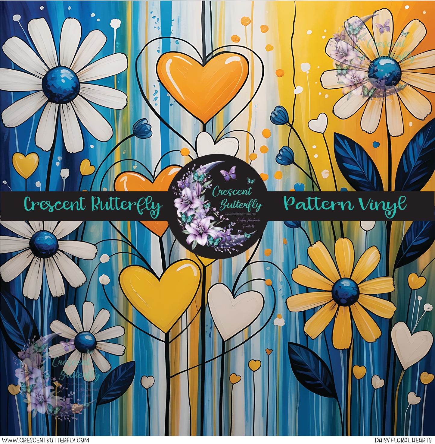 Daisy Floral Hearts Printed Vinyl Sheet/Wrap