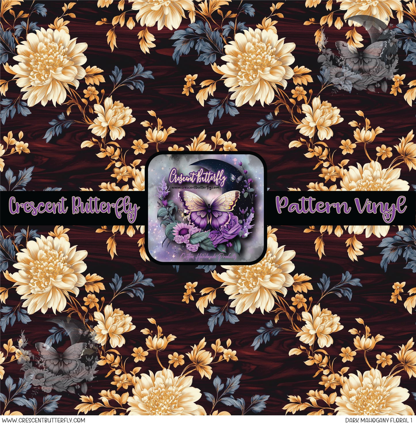 Dark Mahogany Floral 1 Printed Vinyl Sheet/Wrap