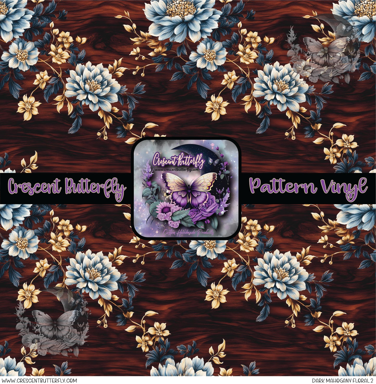 Dark Mahogany Floral 2 Printed Vinyl Sheet/Wrap