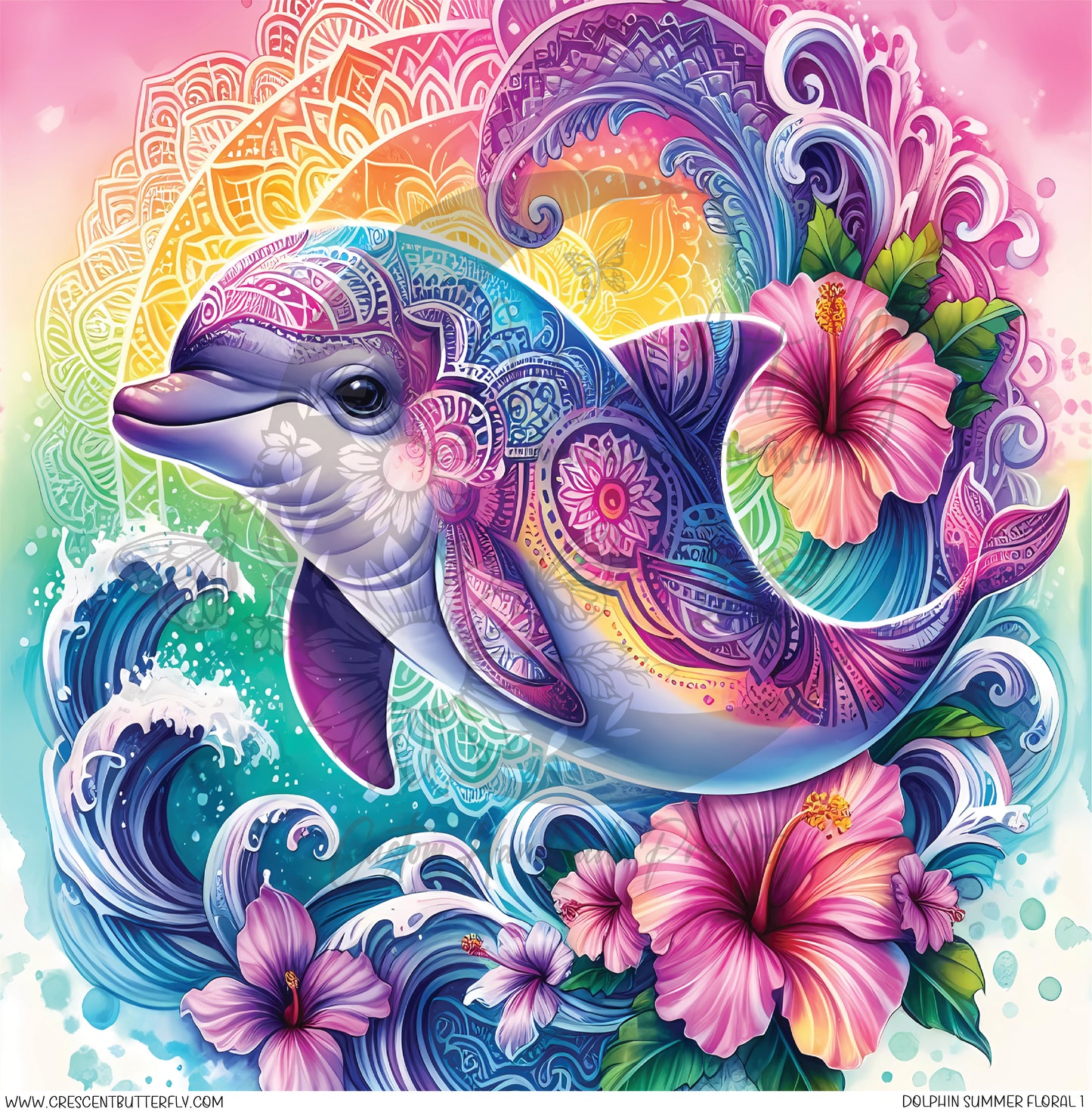 Dolphin Summer Floral 1 Printed Vinyl Sheet/Wrap