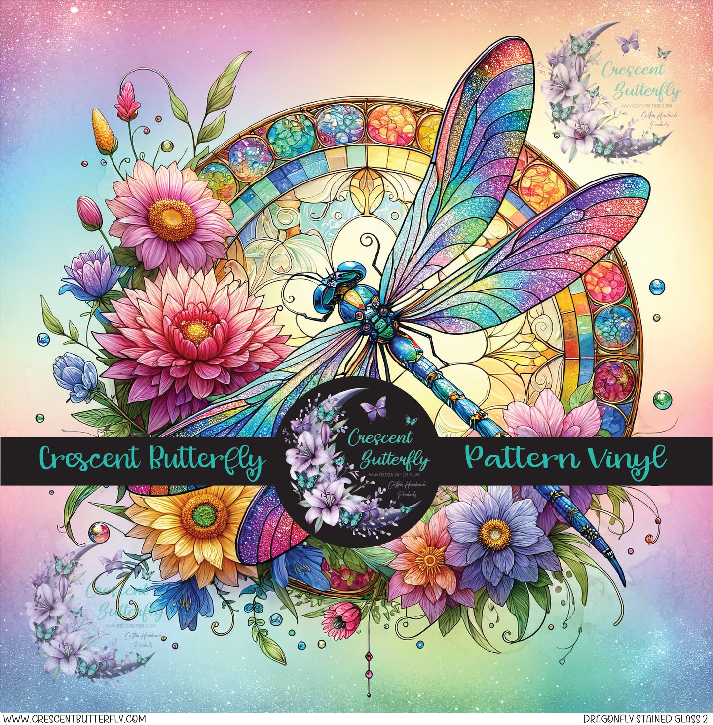 Dragonfly Stained Glass 2 Printed Vinyl Sheet/Wrap