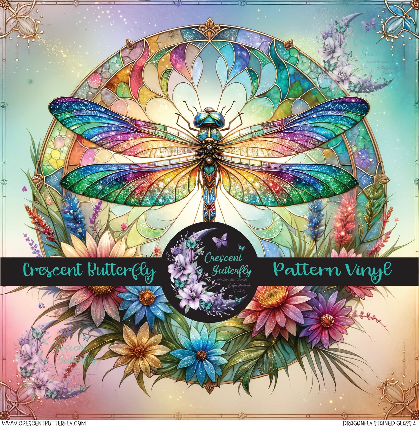 Dragonfly Stained Glass 4 Printed Vinyl Sheet/Wrap