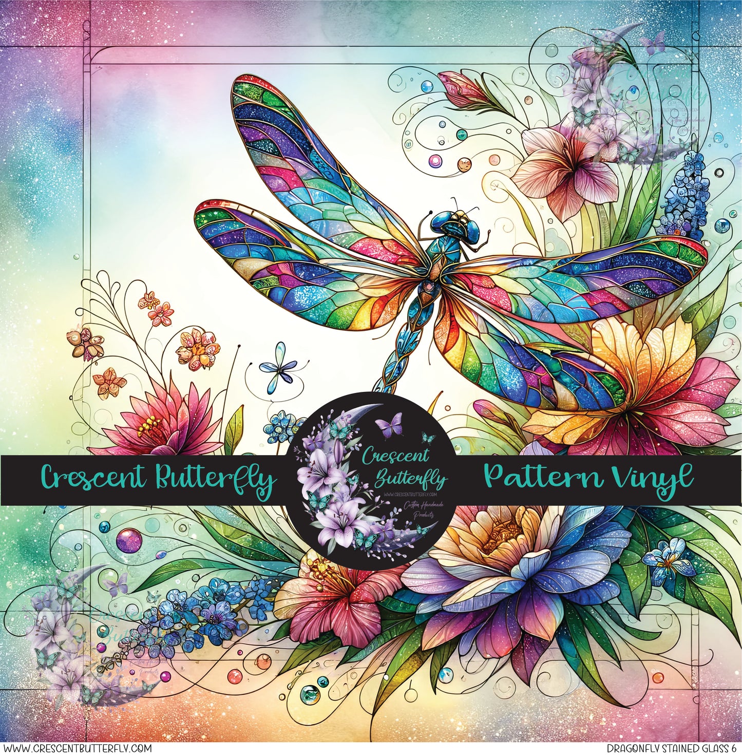 Dragonfly Stained Glass 6 Printed Vinyl Sheet/Wrap