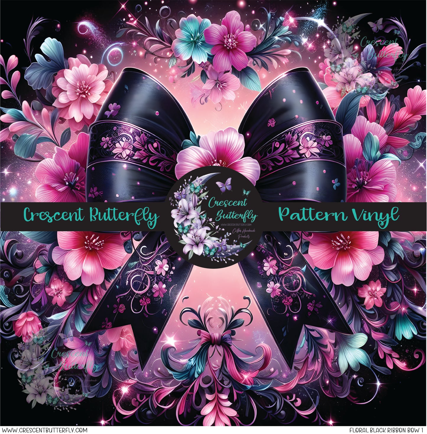 Floral Black Ribbon Bow 1 Printed Vinyl Sheet/Wrap