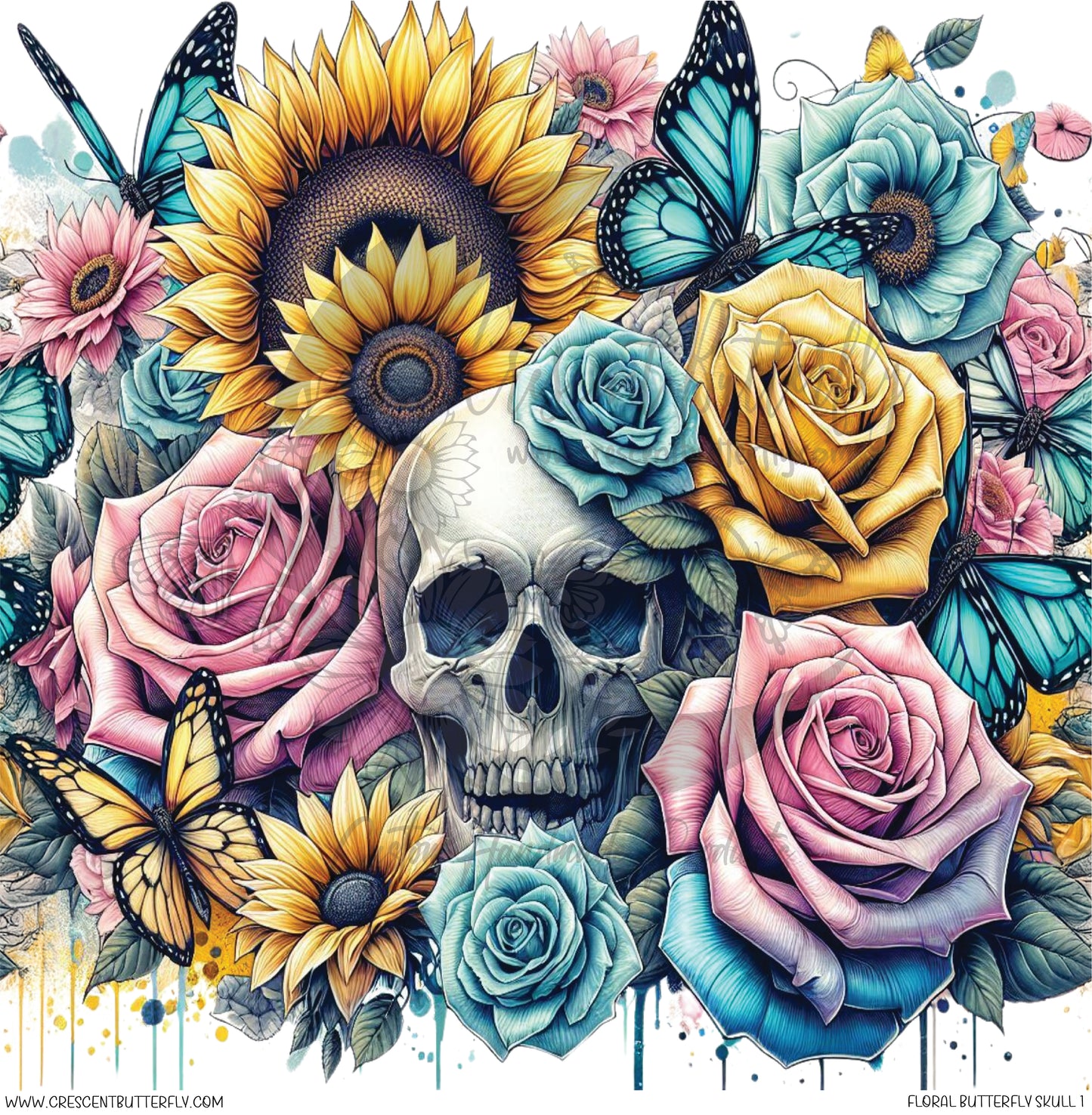 Floral Butterfly Skull 1 Printed Vinyl Sheet/Wrap