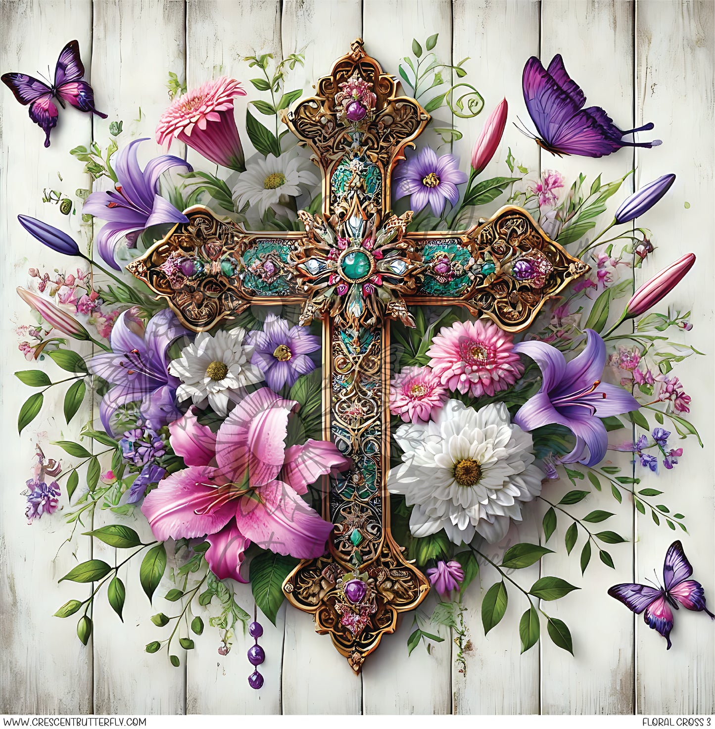 Floral Cross 3 Printed Vinyl Sheet/Wrap