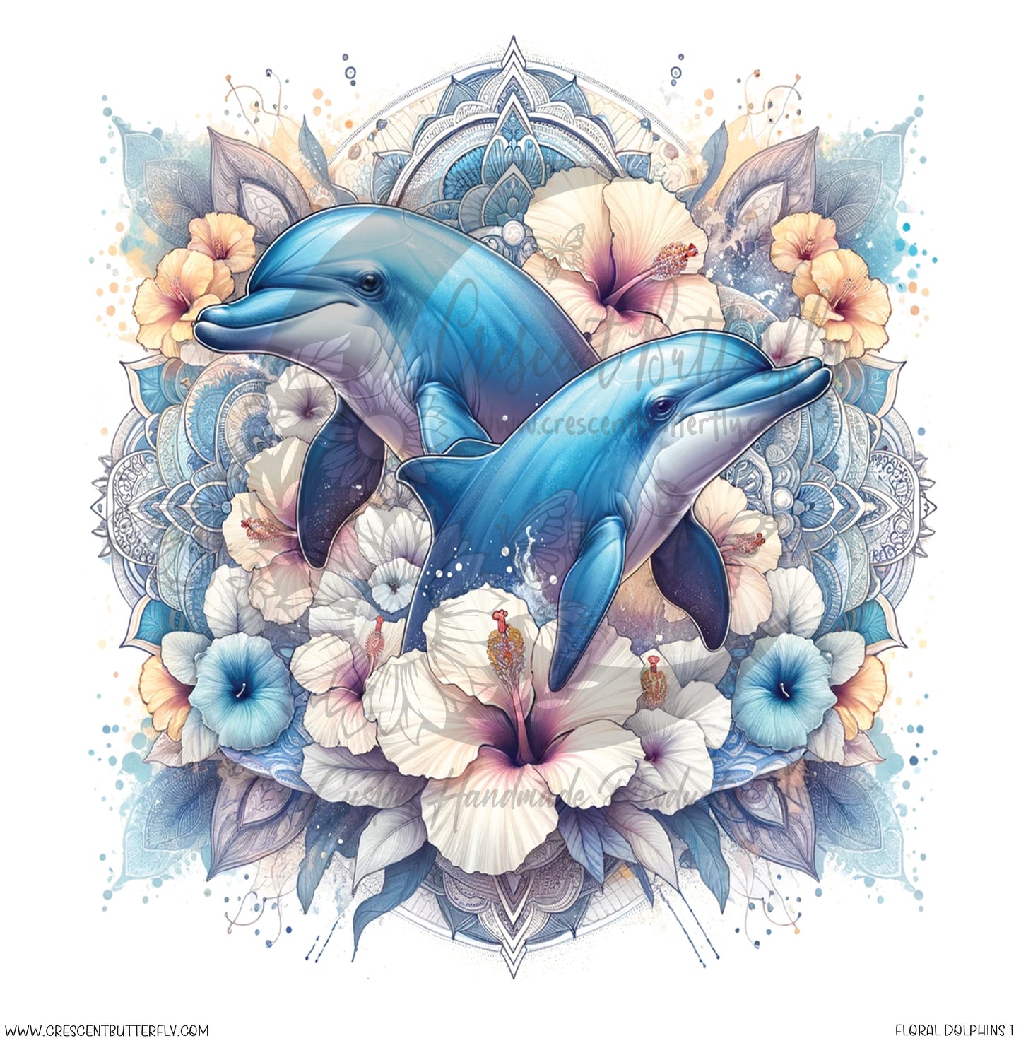 Floral Dolphins 1 Printed Vinyl Sheet/Wrap