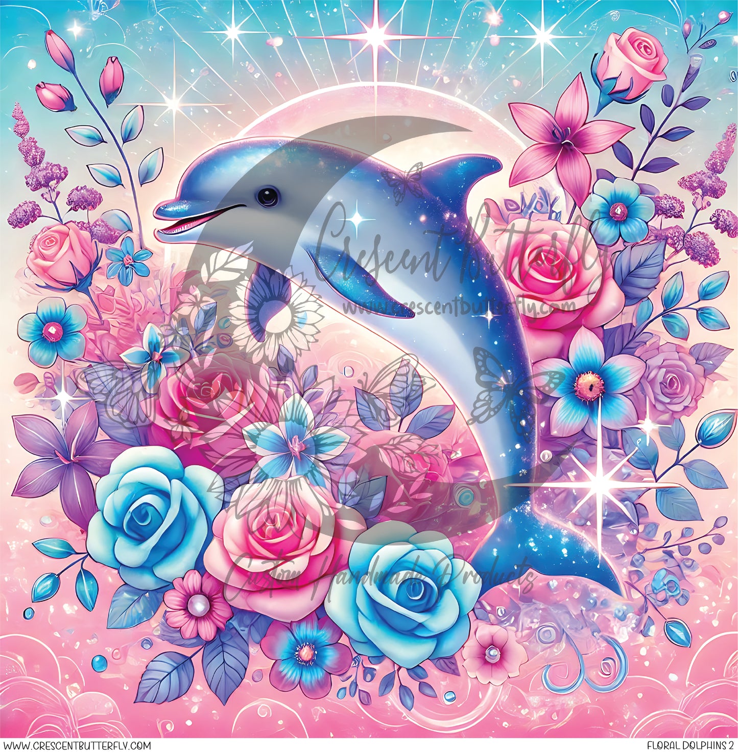 Floral Dolphins 2 Printed Vinyl Sheet/Wrap