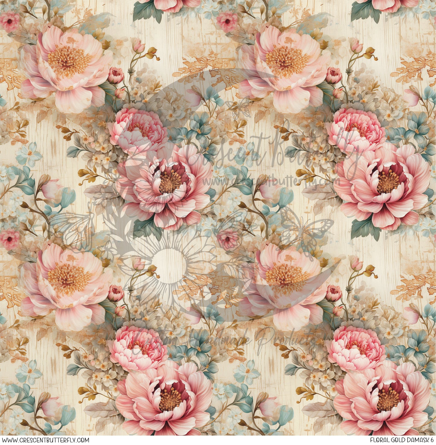 Floral Gold Damask 6 Printed Vinyl Sheet/Wrap