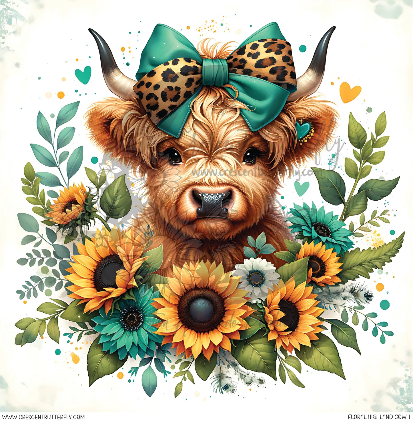 Floral Highland Cow 1 Printed Vinyl Sheet/Wrap
