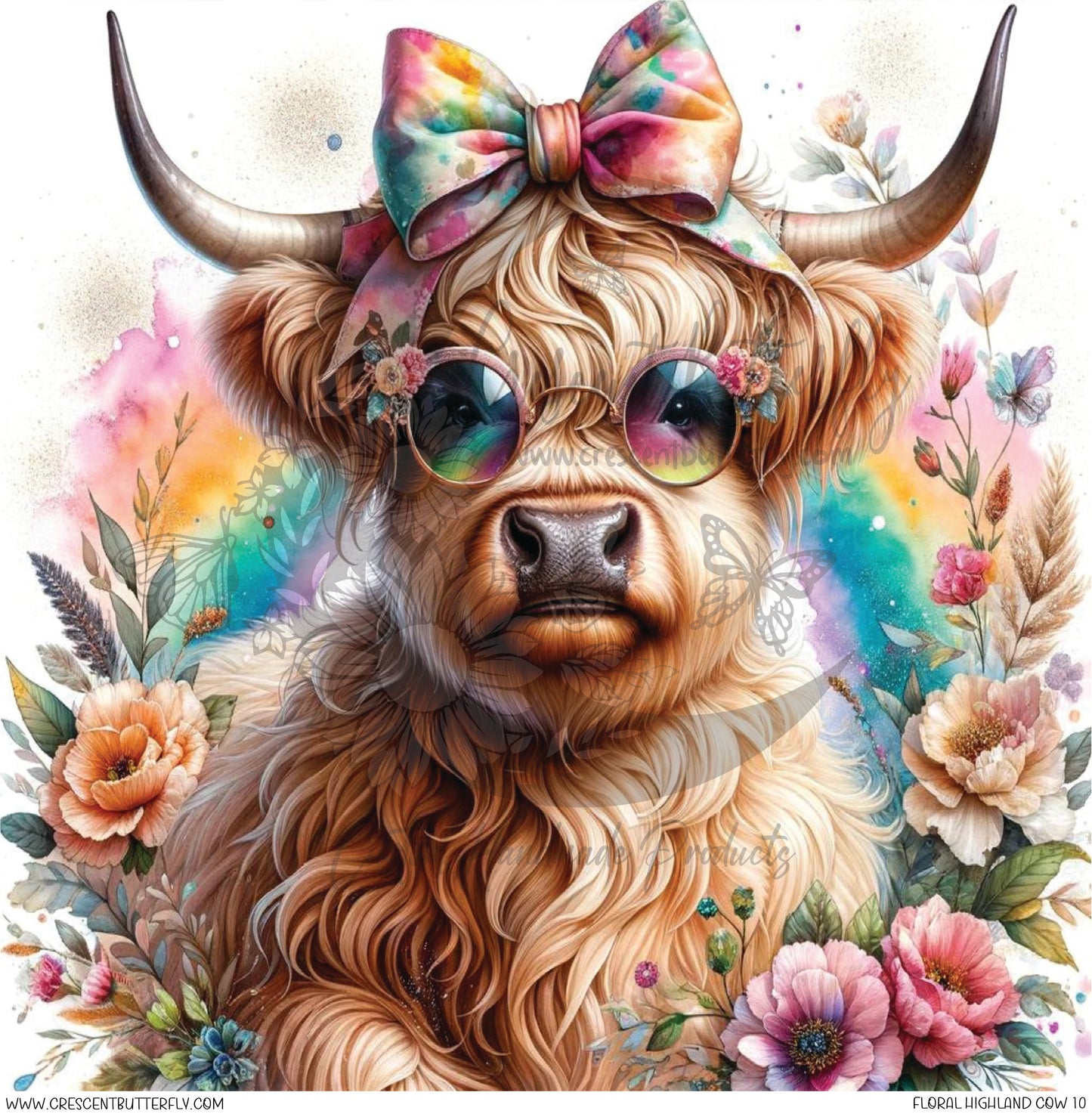 Floral Highland Cow 10 Printed Vinyl Sheet/Wrap