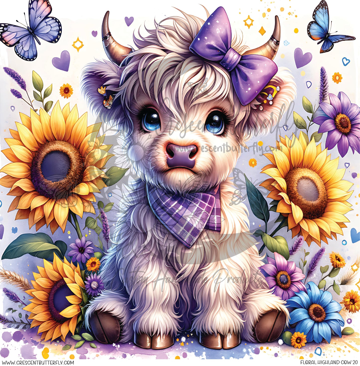 Floral Highland Cow 20 Printed Vinyl Sheet/Wrap